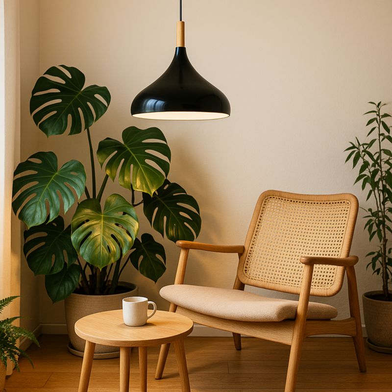 Oprawa wisząca na sufit MasterLED Miko E27 lampa sufitowa 100 cm IP20 czarna + drewno 1 szt.