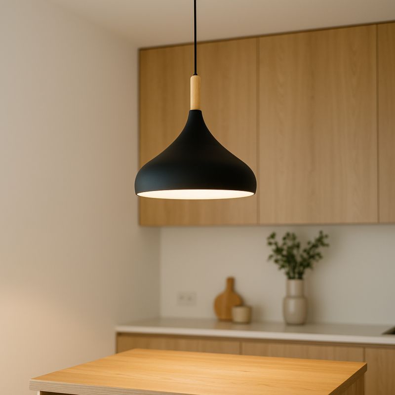 Oprawa wisząca na sufit MasterLED Miko E27 lampa sufitowa 100 cm IP20 czarna + drewno 1 szt.
