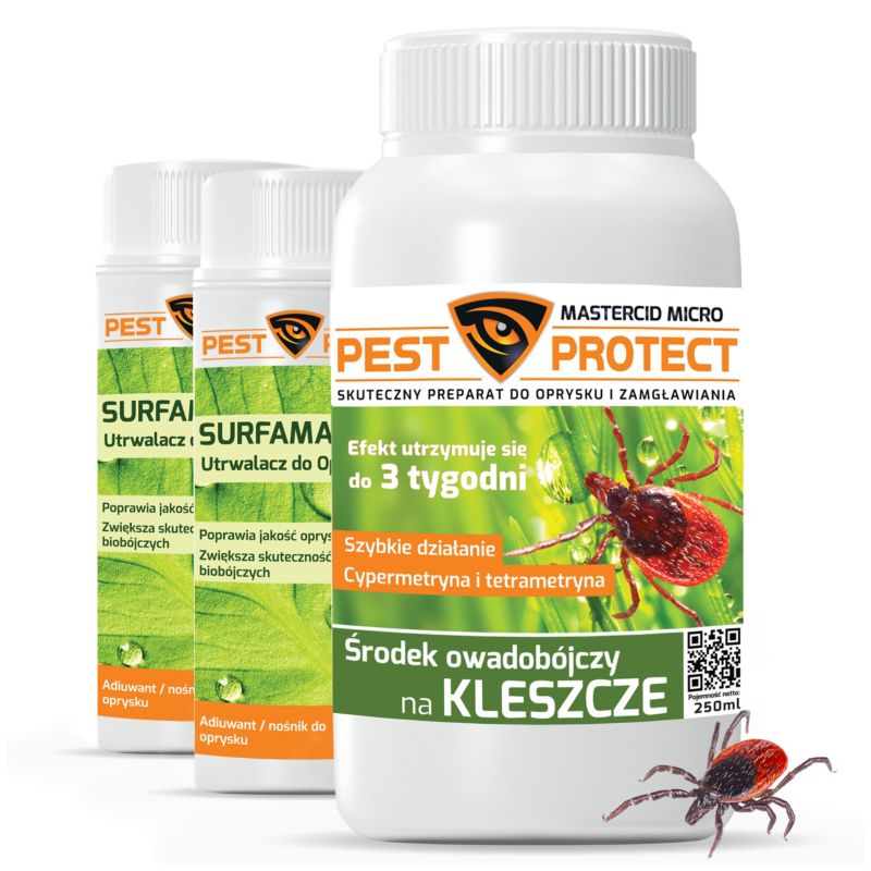 Oprysk na Kleszcze PEST PROTECT 250ml + Utrwalacz Środek Preparat do Ogrodu, na Działkę, 1szt.