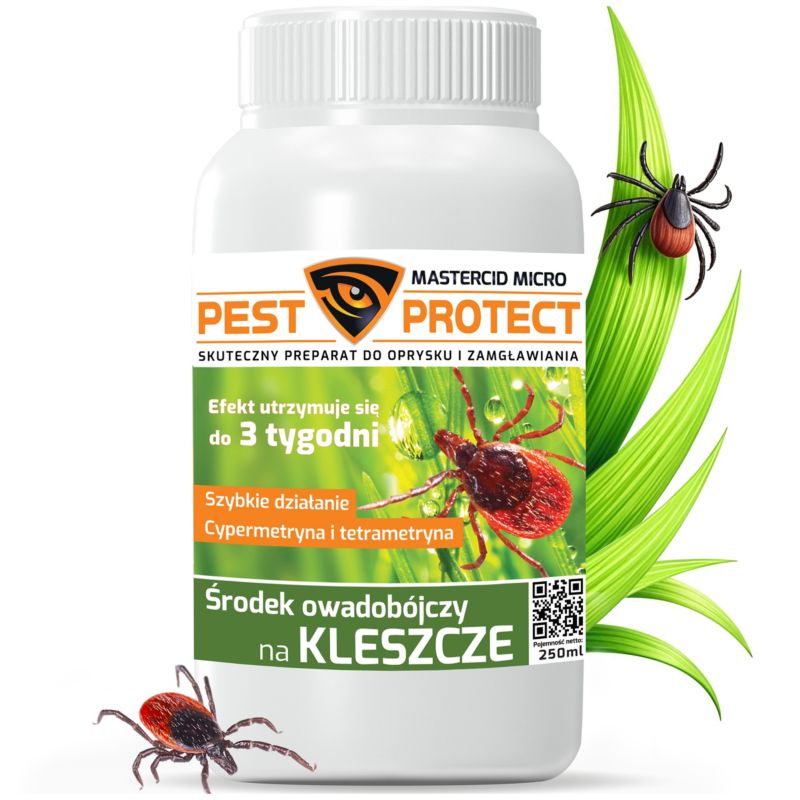 Oprysk na Kleszcze PEST PROTECT 250ml + Utrwalacz Środek Preparat do Ogrodu, na Działkę, 1szt.