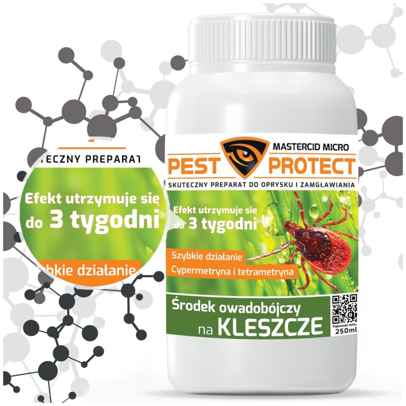 Oprysk na Kleszcze PEST PROTECT 250ml + Utrwalacz Środek Preparat do Ogrodu, na Działkę, 1szt.