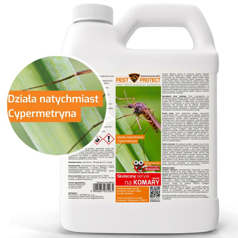 Oprysk na Komary Kleszcze Meszki PEST PROTECT 5L Środek do Ogrodu na Działkę Koncentrat, 1szt.