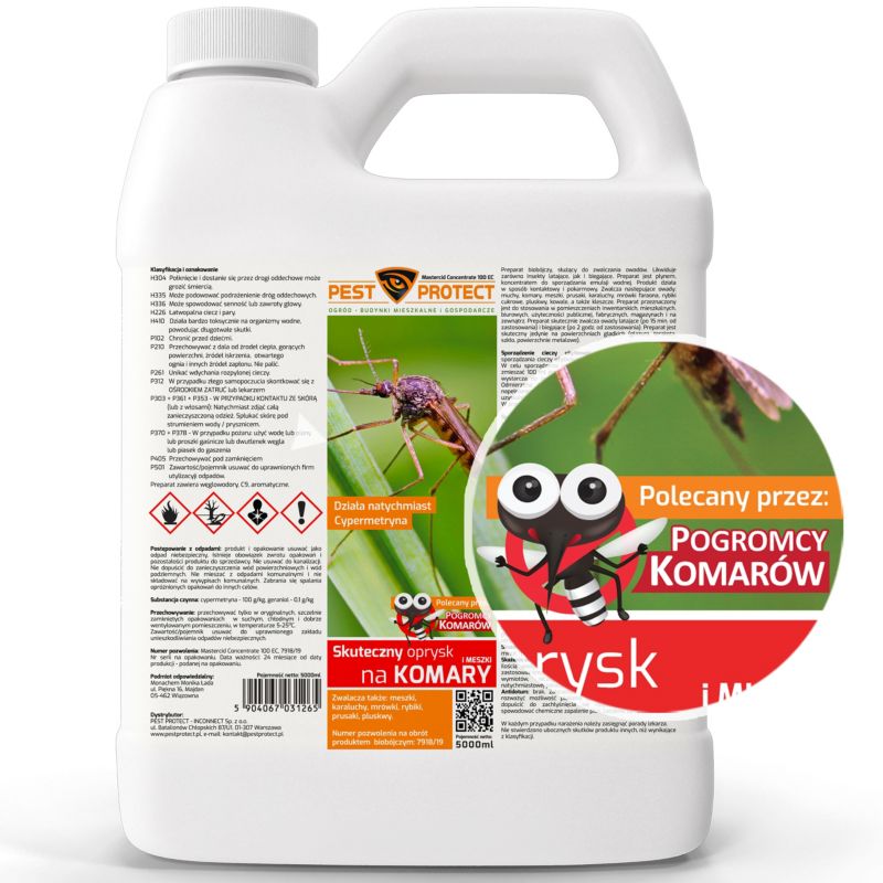 Oprysk na Komary Kleszcze Meszki PEST PROTECT 5L Środek do Ogrodu na Działkę Koncentrat, 1szt.