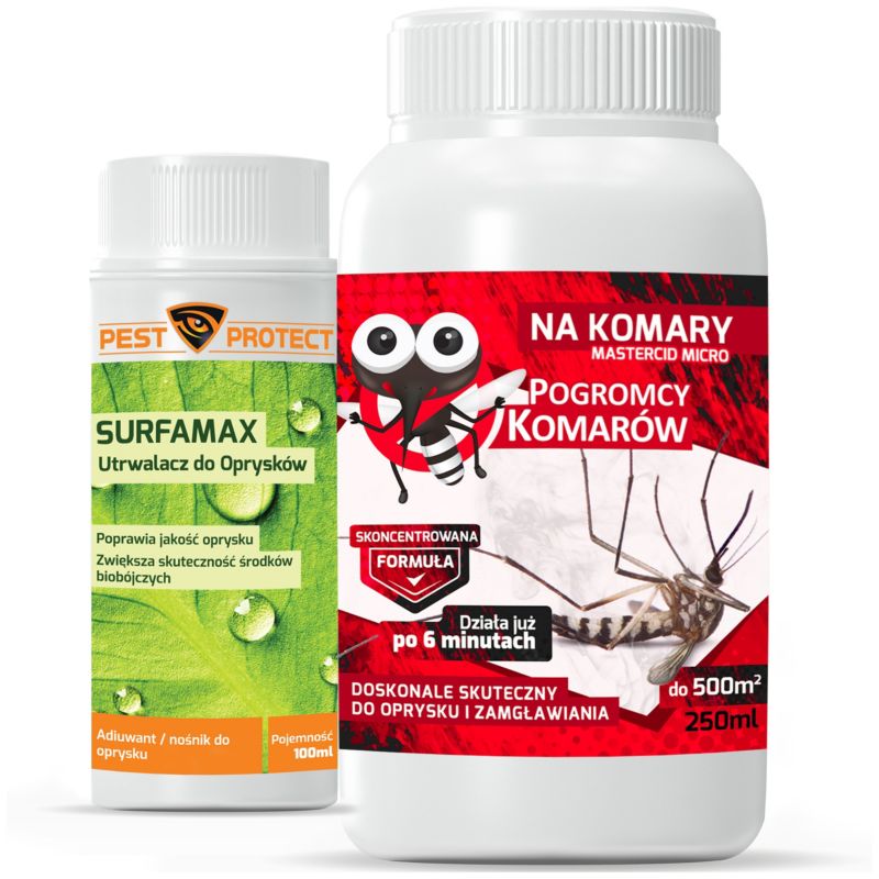 Oprysk na Komary Meszki PEST PROTECT Pogromcy Komarów 250ml + Utrwalacz Środek Preparat do Ogrodu, na Działkę, 1kpl.