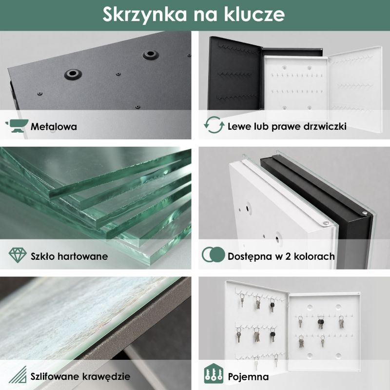 Organizer Na Klucze Tulup 30x30 cm Zielone liście 7 - Czarna - Otwierana na prawo 1 szt.