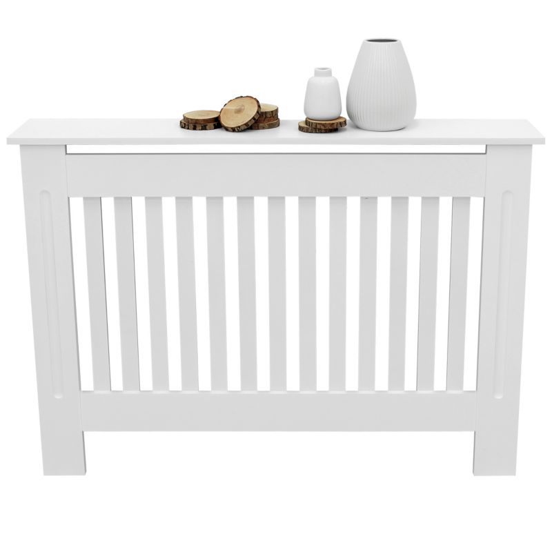 Osłona grzejnika ECD Germany grzejnika styl wiejsk bialy MDF lakierowana maskownica dekoracyjna sypialni 112 x 19 x 82 cm 1 szt.