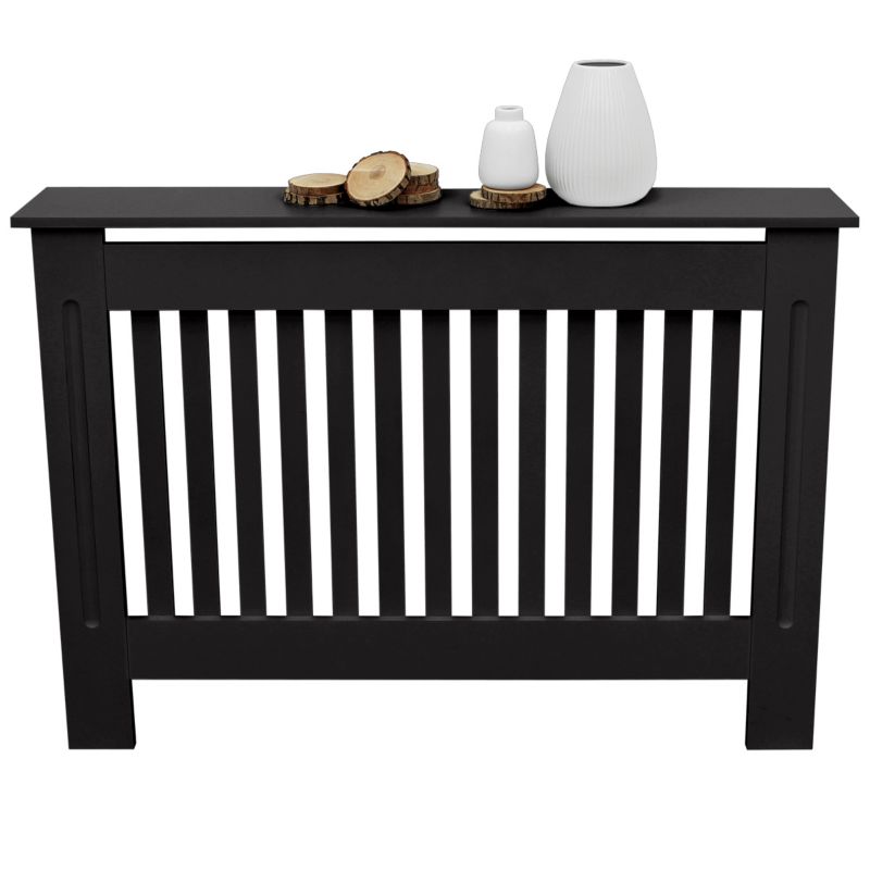 Osłona grzejnika ECD Germany grzejnika styl wiejsk czarna MDF lakierowana maskownica dekoracyjna sypialni 112x19x82 cm 1 szt.