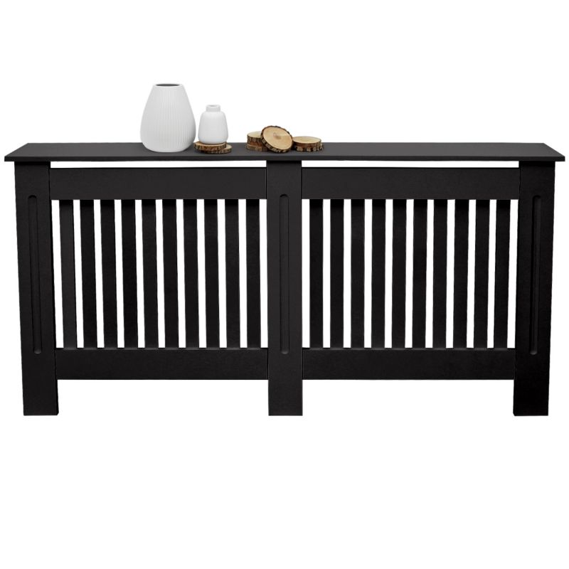 Osłona grzejnika ECD Germany grzejnika styl wiejsk czarna MDF lakierowana maskownica dekoracyjna sypialni 152x19x82 cm 1 szt.