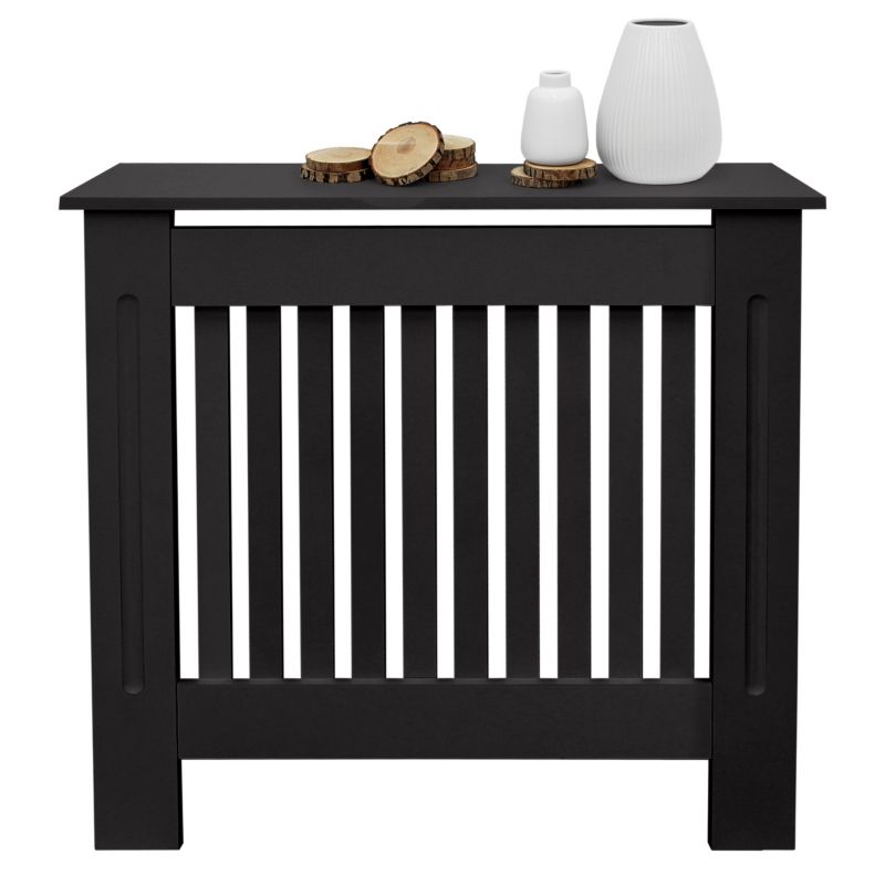 Osłona grzejnika ECD Germany grzejnika styl wiejsk czarna MDF lakierowana maskownica dekoracyjna sypialni 78x19x82 cm 1 szt.