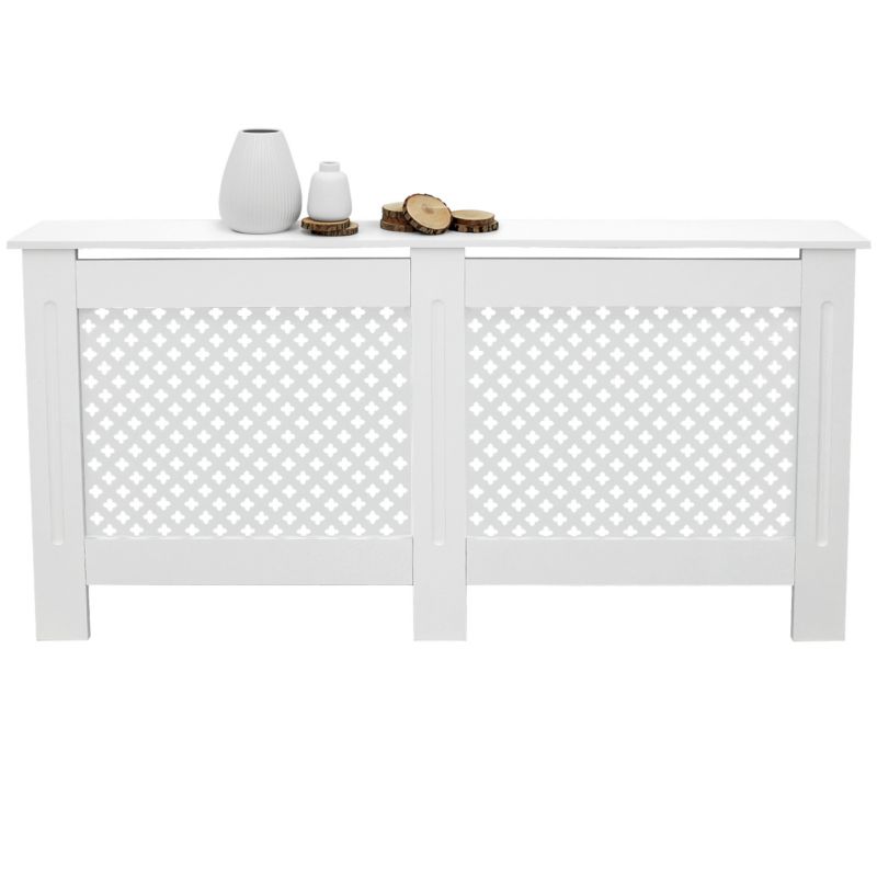 Osłona grzejnika ECD Germany wzorem plastra miodu biala MDF lakierowana maskownica dekoracyjna sypialni 152x19x82 cm 1 szt.