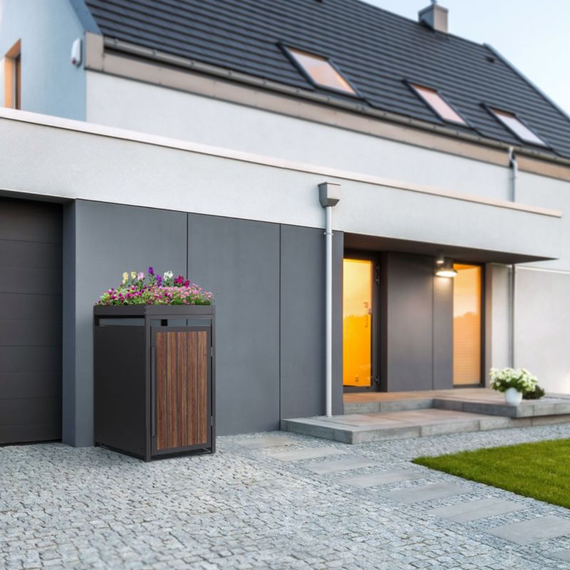Osłona kosza na śmieci ML Design 1 komorowa 240L 68x80x120 cm szafka ogrodowa stal antracytowy wygląd drewna 1 tona pokrywa 1 szt
