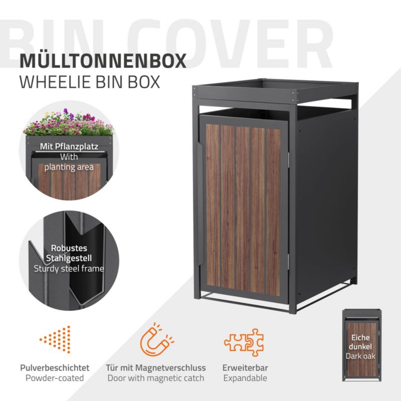 Osłona kosza na śmieci ML Design 1 komorowa 240L 68x80x120 cm szafka ogrodowa stal antracytowy wygląd drewna 1 tona pokrywa 1 szt