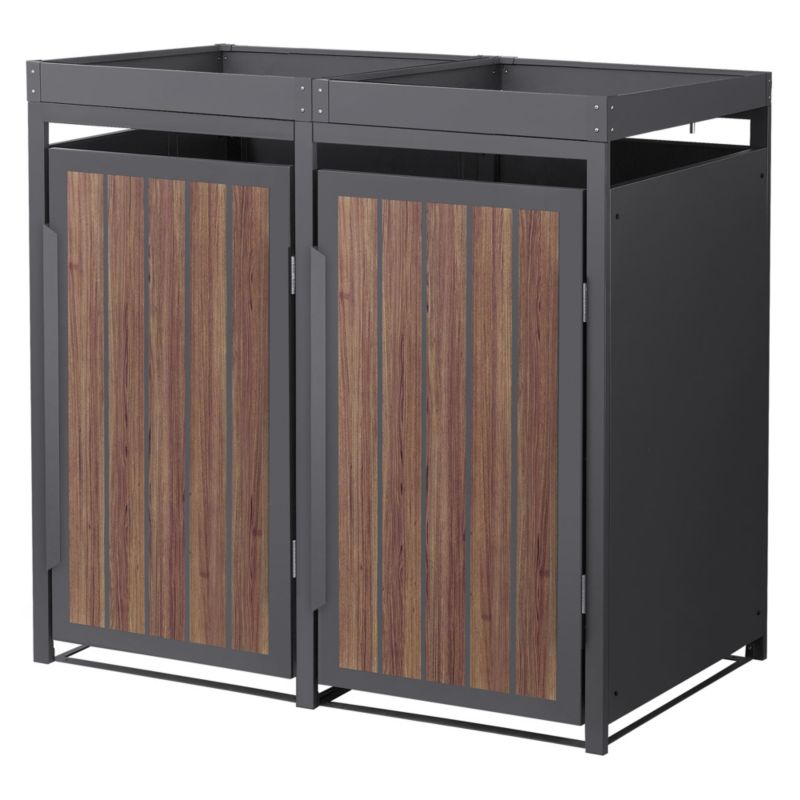 Osłona kosza na śmieci ML Design 2 komorowa 240L 132x80x120 cm szafka ogrodowa stal antracytowy wygląd drewna 2 tona pokrywa 1 szt