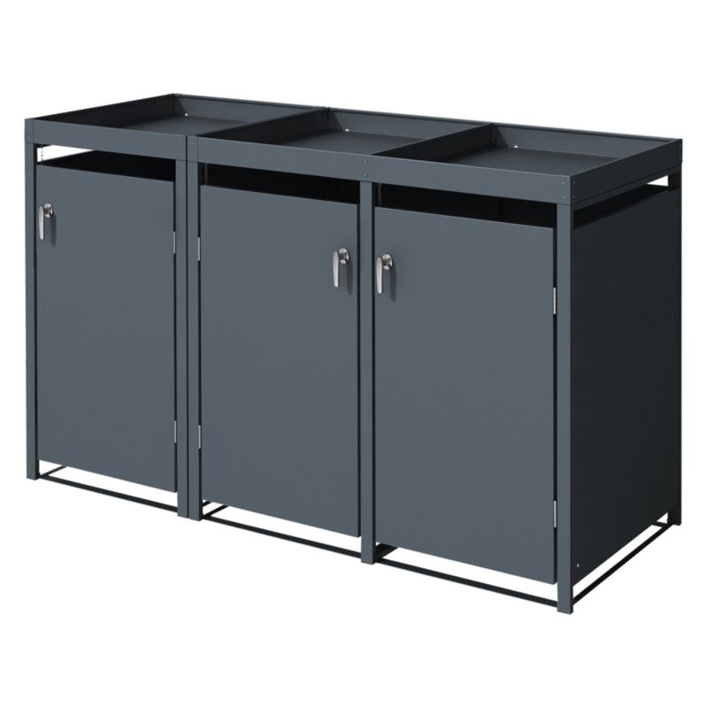 Osłona kosza na śmieci ML Design na 3 pojemniki 240L 200x80x124cm szafka stalowa antracyt daszkiem zamykana klapa drzwiczki 1 szt