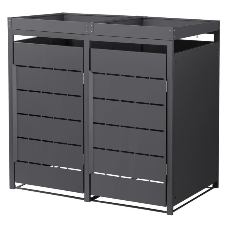 Osłona kosza na śmieci ML Design zabudowa 2 komorowa 240L 132x80x120 cm metalowy boks z kwietnikiem schowek grafitowe drzwi 1 szt