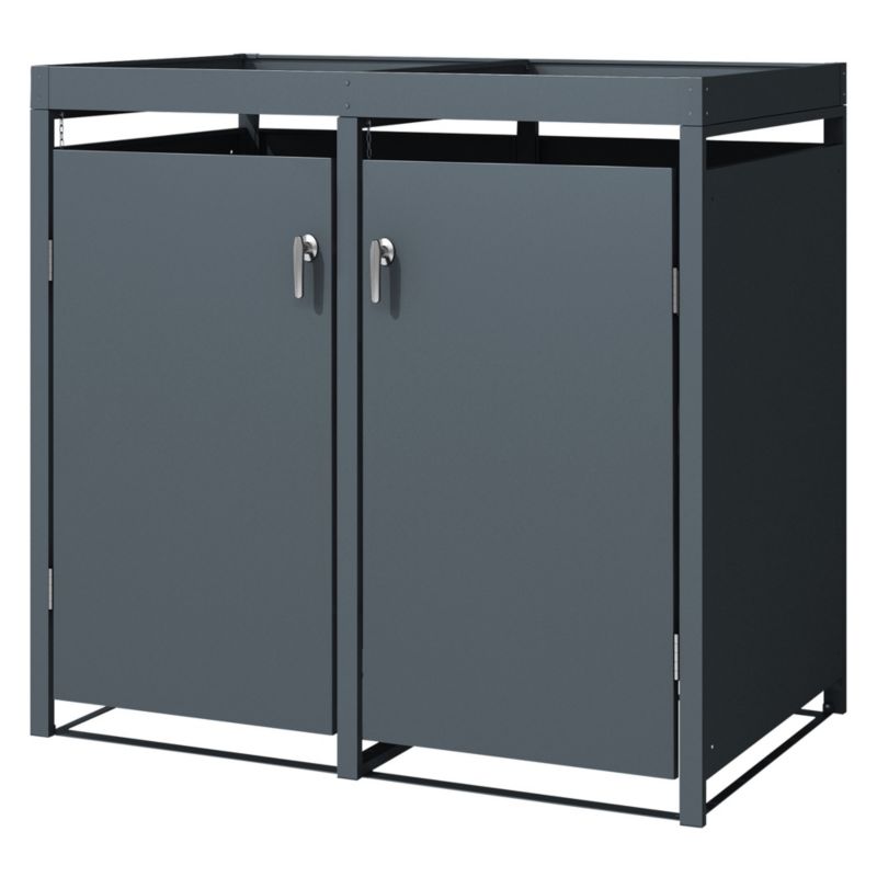 Osłona kosza na śmieci ML Design zabudowa 2 komorowa 240L 132x80x124 cm metalowy grafitowy zadaszenie schowek frontowe drzwi 1 szt