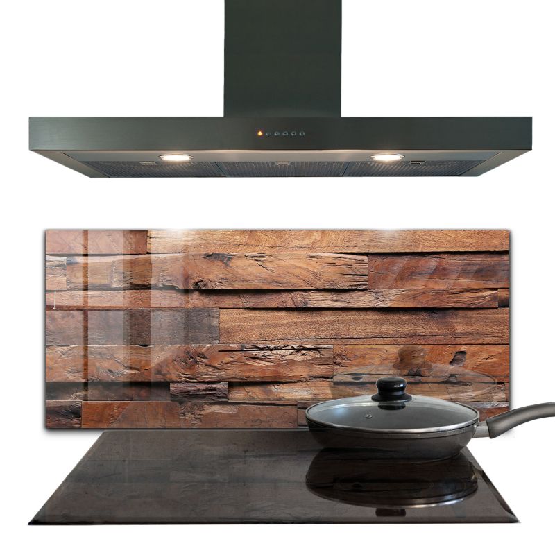 Osłona kuchenna Wallfluent 125x50 cm Rustykalne Drewno Szklany 1 szt.