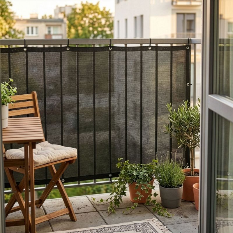 Osłona na balkon Springos 0,9x7 m maskująca 95% z opaskami zaciskowymi i sznurkiem antracytowa 1 kpl.