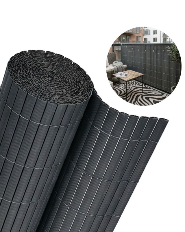 Osłona na Balkon Taras Aperto Antracite Mazovia Całoroczna, Odporna UV Mata na Ogrodzenie, ryflowana szara PCV 150x500 cm 1 szt.