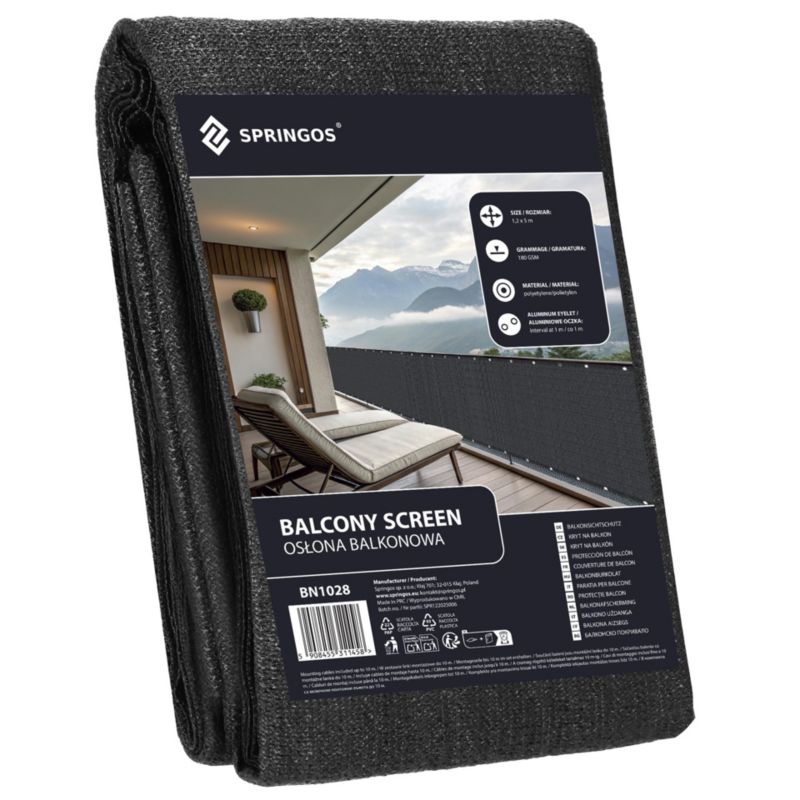 Osłona Springos balkonowa, maskująca 120x500 cm mata na balkon zacieniająca 95% antracytowa 1 szt.
