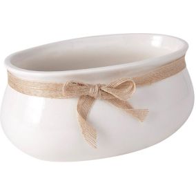 Osłonka doniczki 23 cm rynna ze wstążką kremowa