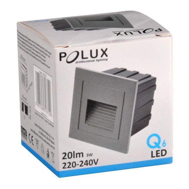 Oświetlenie schodowe LED Polux Q6 20 lm 3 W 4000 K IP44 podtynkowe kwadratowe szare