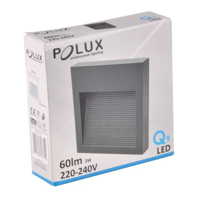 Oświetlenie schodowe LED Polux Q9 60 lm 3 W 4000 K IP44 natynkowe kwadratowe szare