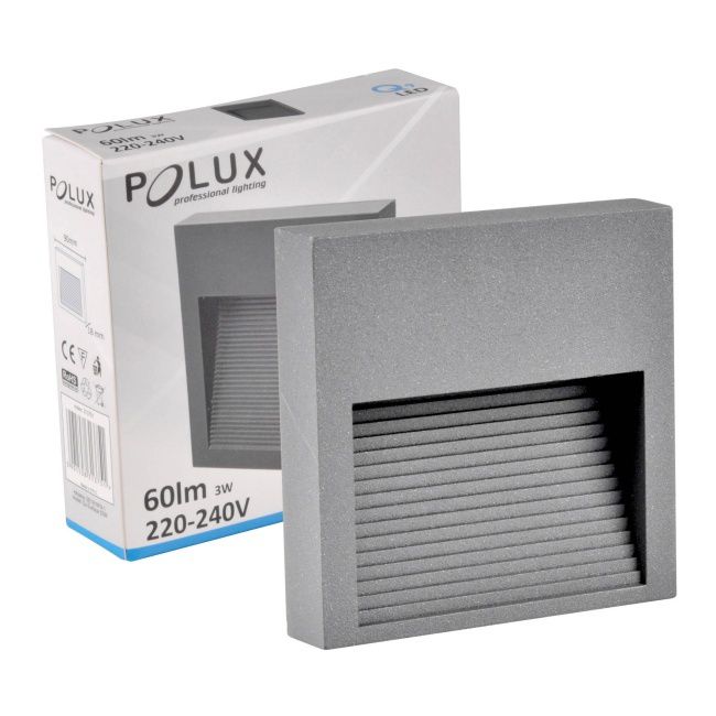 Oświetlenie schodowe LED Polux Q9 60 lm 3 W 4000 K IP44 natynkowe kwadratowe szare