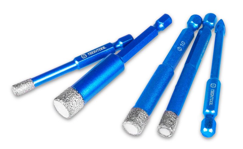 Otwornica diamentowa Techtool HEX 6 8 10 12 mm wiertło do szła 1 kpl.