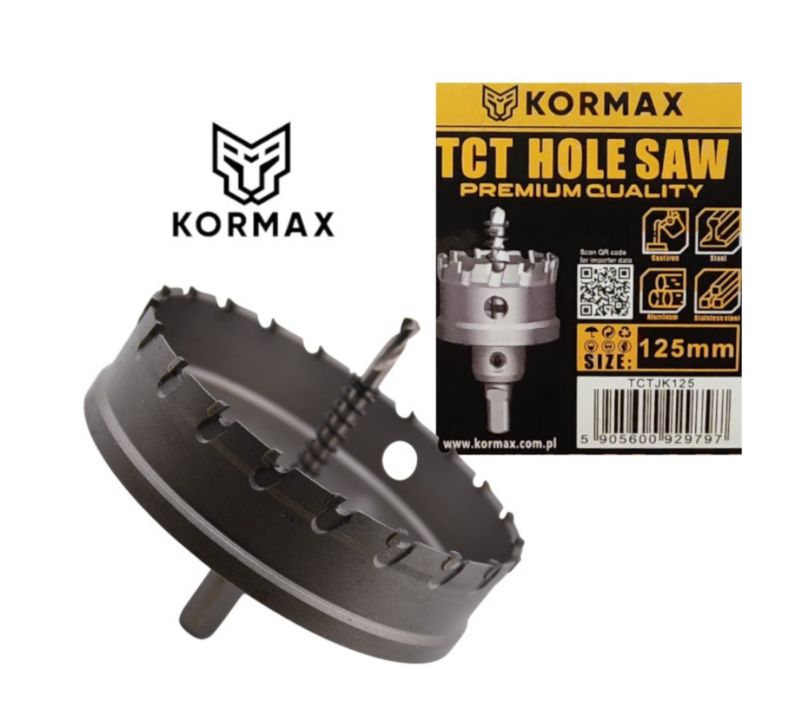 Otwornica do metalu Kormax 125mm x 25mm wiertło koronowe z węglikiem TCT krótkie (TCTJK125) - 1 szt.