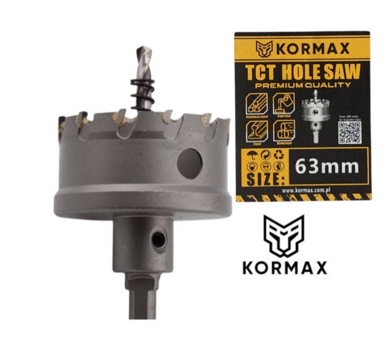 Otwornica do metalu Kormax 63mm x 25mm wiertło koronowe z węglikiem TCT krótkie (TCTJK63) - 1 szt.