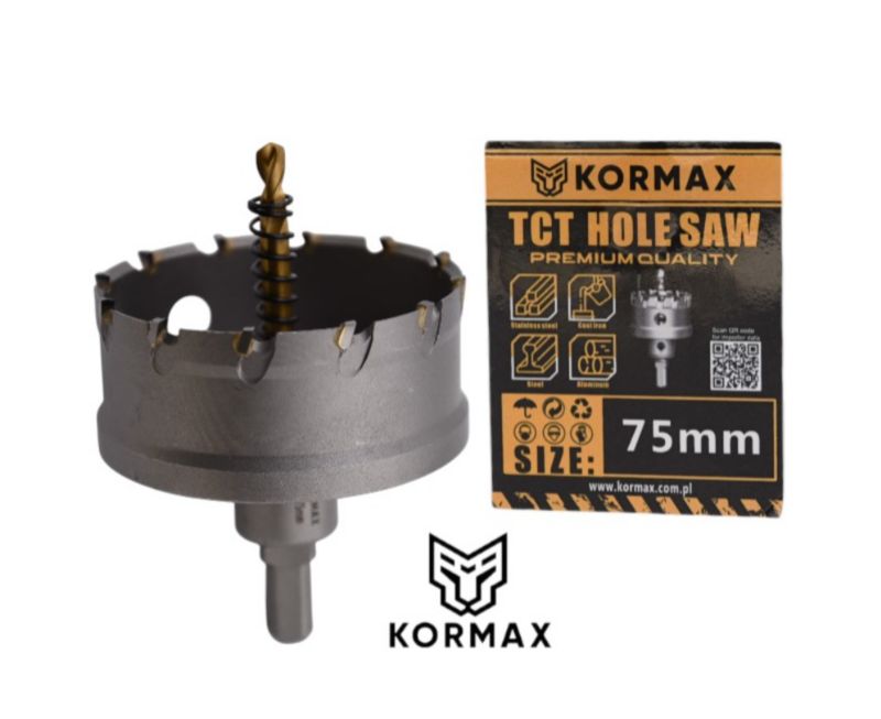Otwornica do metalu Kormax 75mm x 25mm wiertło koronowe z węglikiem TCT krótkie (TCTJK75) - 1 szt.