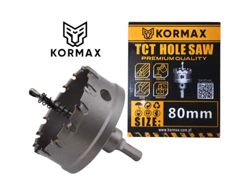 Otwornica do metalu Kormax 80mm x 25mm wiertło koronowe z węglikiem TCT krótkie (TCTJK80) - 1 szt.