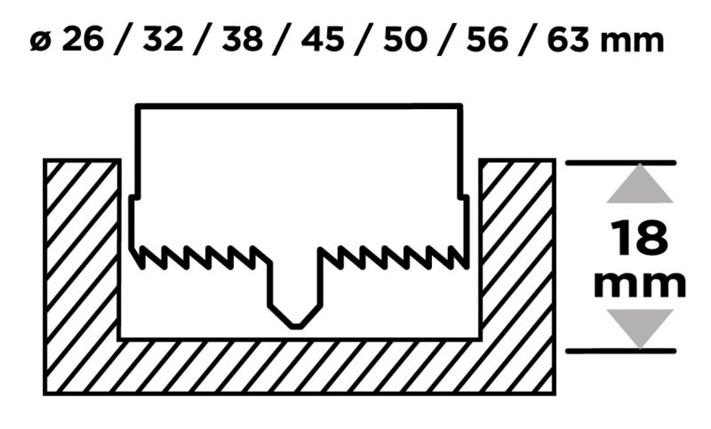 Otwornice GRAPHITE do drewna 26 - 63 mm, h 25 mm, zestaw 7 szt. 1 kpl