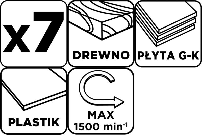 Otwornice GRAPHITE do drewna 26 - 63 mm, h 25 mm, zestaw 7 szt. 1 kpl