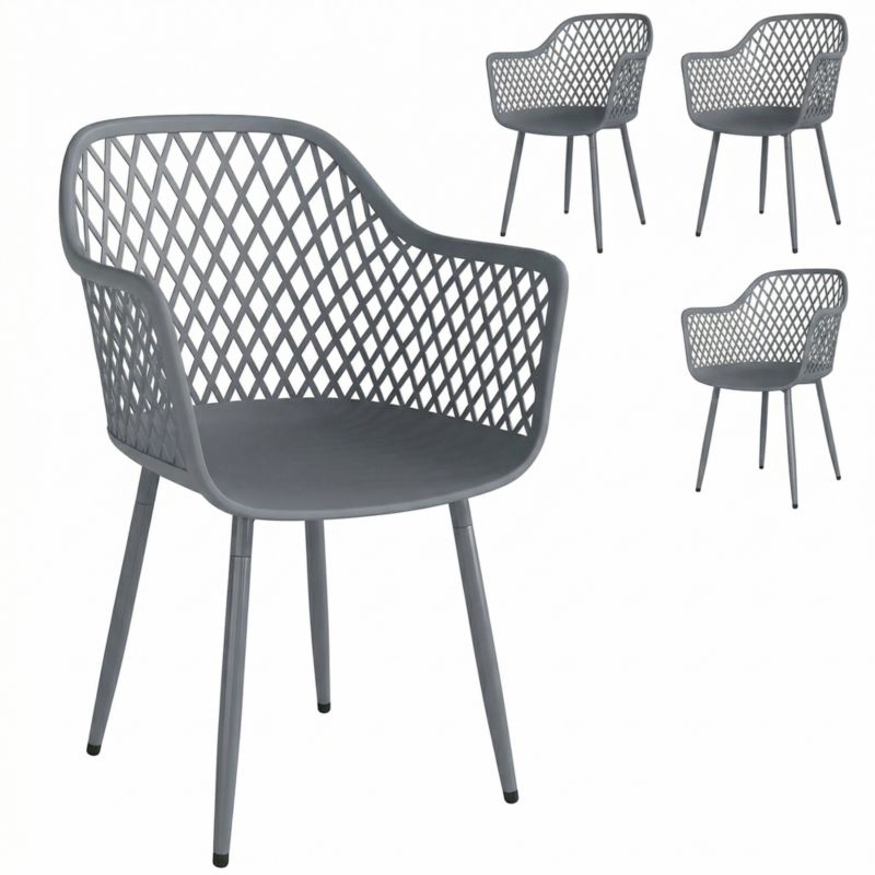 Outsunny Zestaw 4 krzeseł ogrodowych odporne na UV z podłokietnikami, Ciemnoszary 56L x 51B x 84H cm 1 szt.