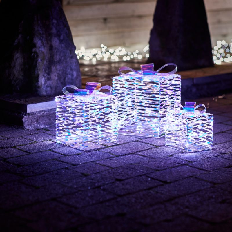 Ozdoba led prezenty 3 sztuki opalizujące