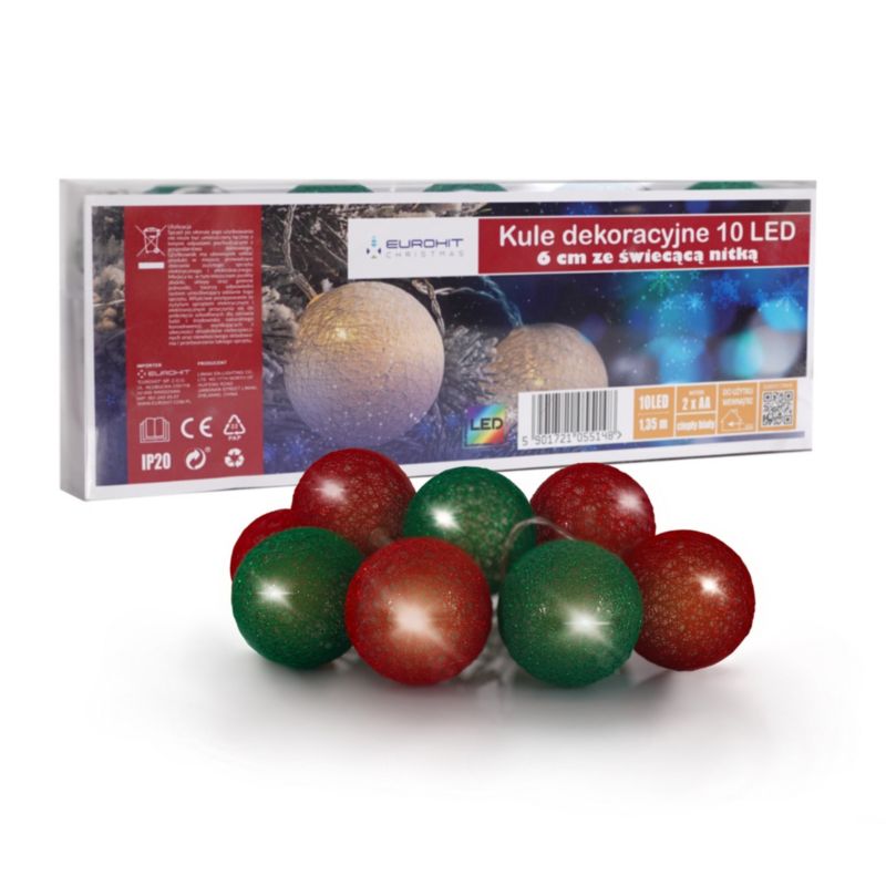 Ozdoba Świąteczna Cotton Balls Corciano kule 10 LED ze świecącą nitką 1szt.