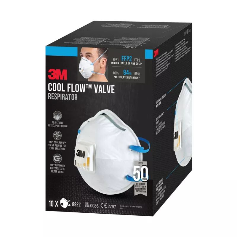 Półmaska do cząstek stałych 3M™ Cool Flow™ 8822, FFP2, z zaworem, 10 szt.