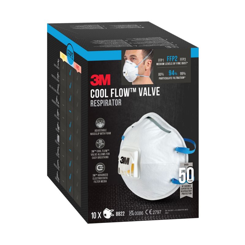 Półmaska do cząstek stałych 3M™ Cool Flow™ 8822, FFP2, z zaworem, 10 szt.