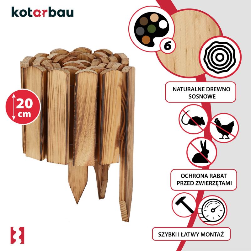 Płotek ogrodowy KOTARBAU drewniany wbijany opalany 200x20 cm 1 szt.