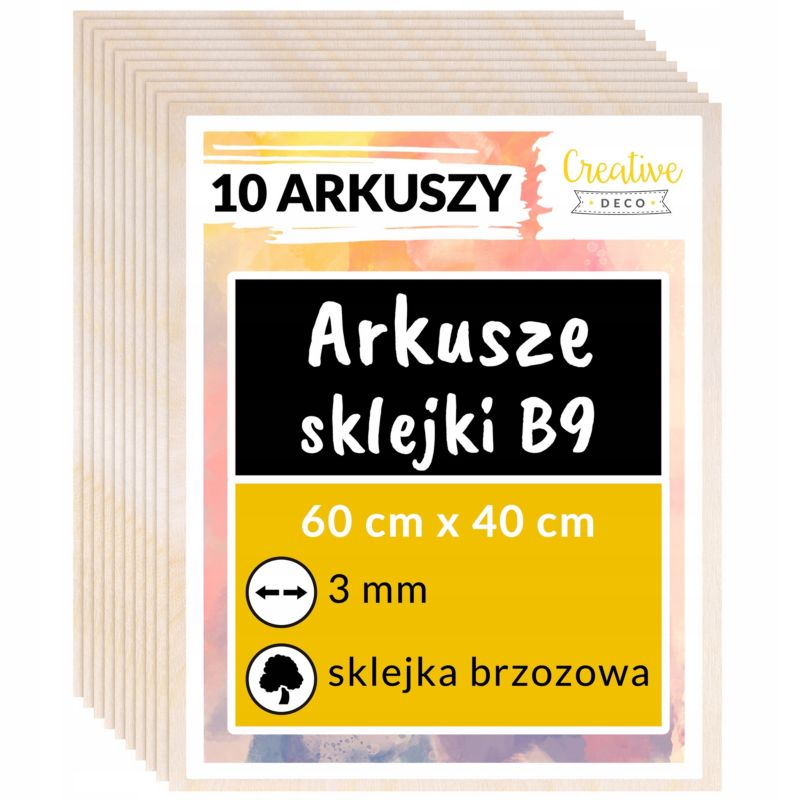 Płyta ze Sklejki Creative Deco 600 x 400 x 3 mm (+/-0,5 mm) Surowa Brzoza do Cięcia Laserowego Wypalanie, Grawerowanie 10 szt.