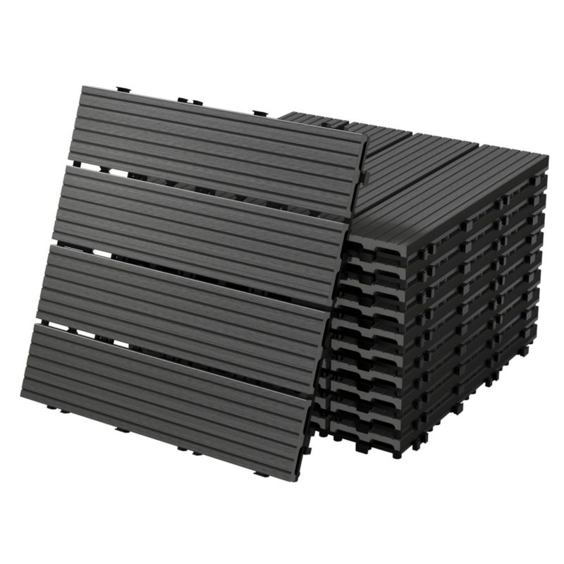 Płytki tarasowe ECD Germany WPC 30x30 cm antracyt wygląd drewna deski podłoga system klik drenaż panele kafelki balkon 22 szt.