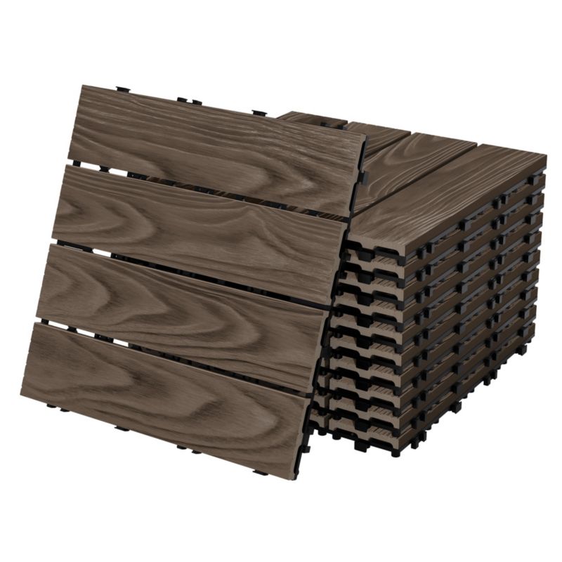 Płytki tarasowe ECD Germany WPC 30x30 cm ciemnobrązowy kolor drewna podłogowe system klik odpływ wodny kafelki taras ogród 11 szt.