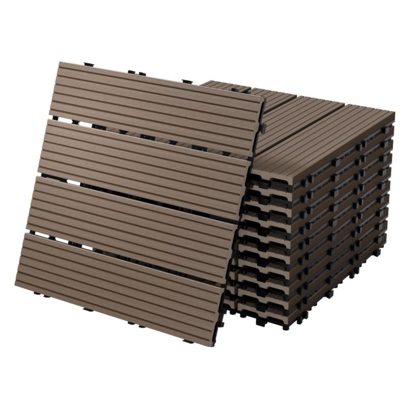 Płytki tarasowe ECD Germany WPC 30x30 cm ciemnobrązowy wygląd drewna deski podłoga system klik drenaż panele balkon ogród 44 szt.