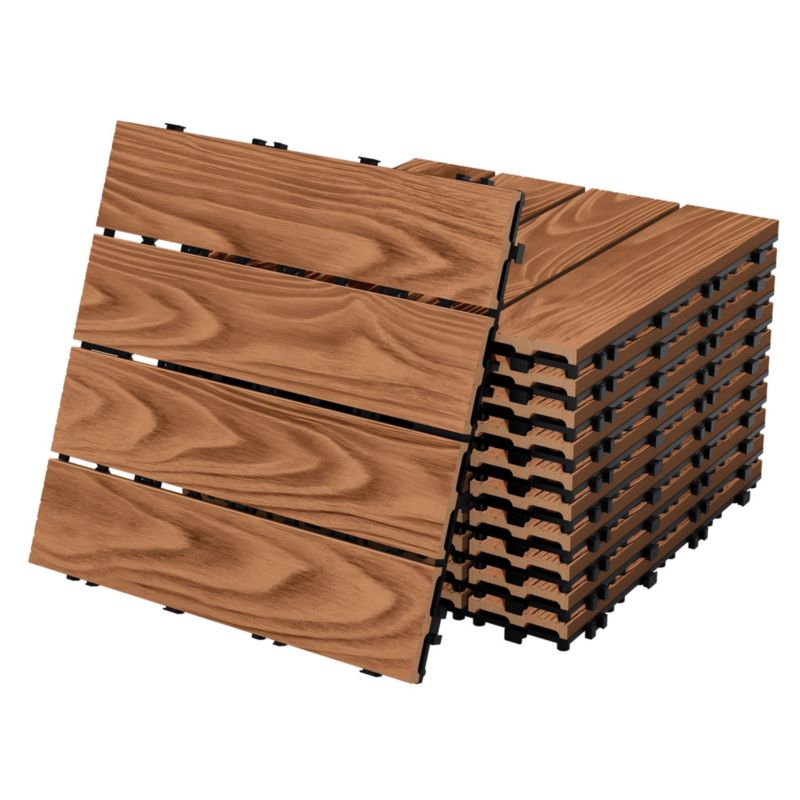 Płytki tarasowe ECD Germany WPC 30x30 cm jasnobrązowy kolor drewna panele podłogowe system klik odpływ wodny kafelki ogród 11 szt.
