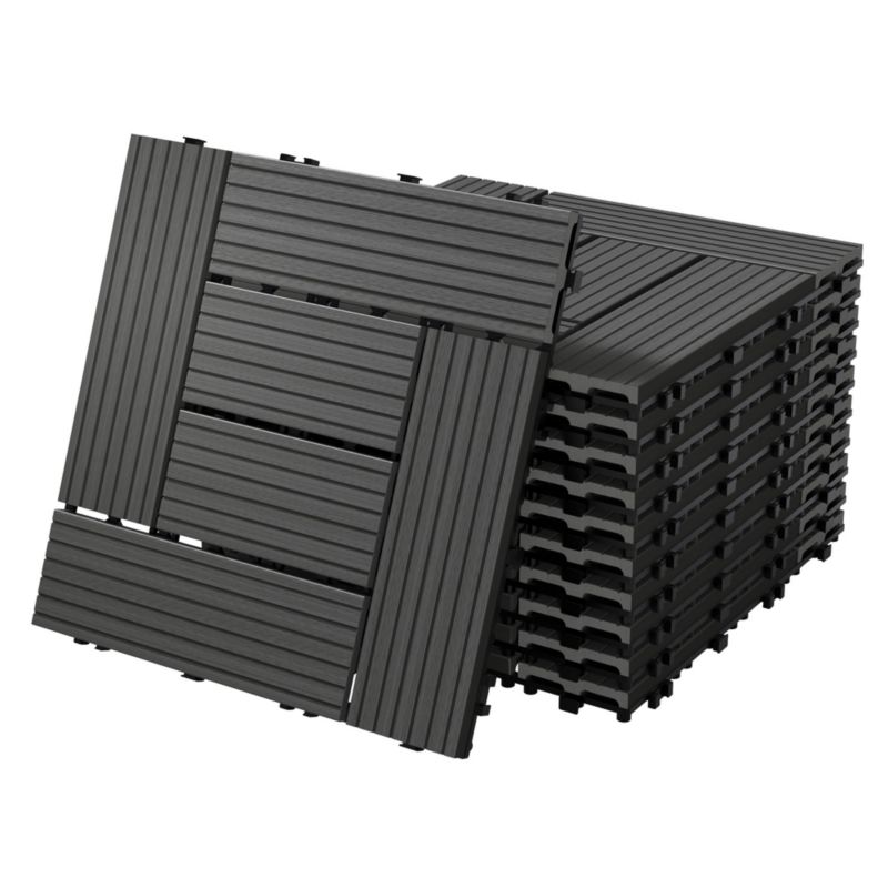 Płytki tarasowe ECD Germany WPC 30x30 cm mozaika antracyt wygląd drewna podłoga system click drenaż panele balkon ogród 55 szt.