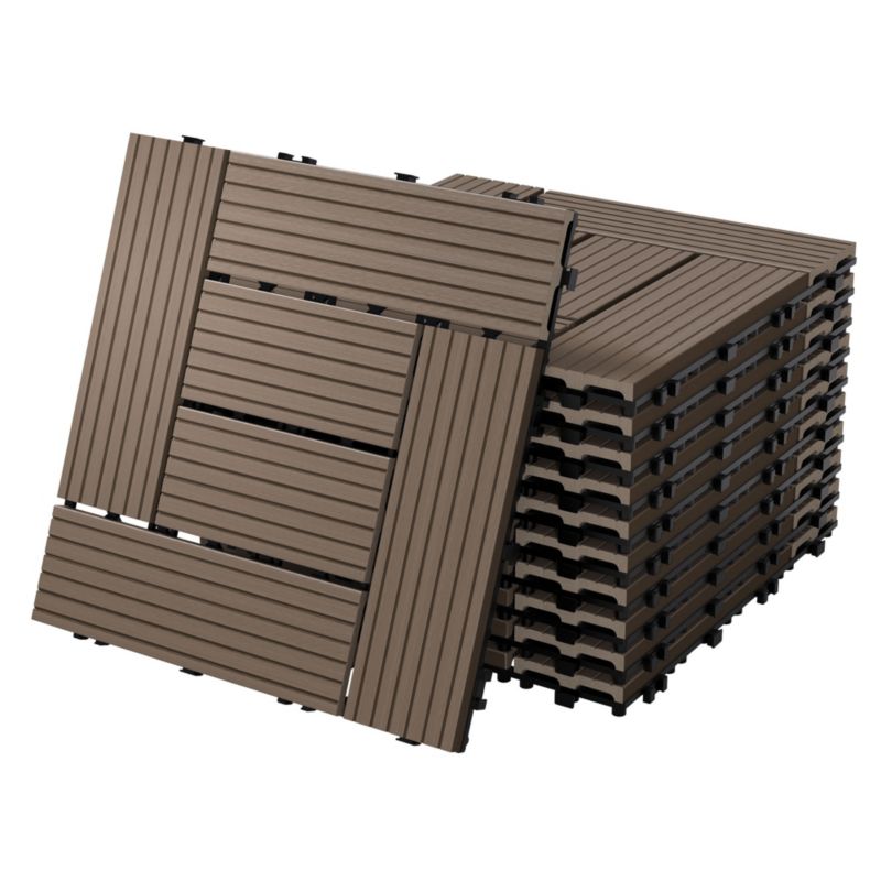 Płytki tarasowe ECD Germany WPC 30x30 cm mozaika ciemnobrązowy wygląd drewna podłoga system klik drenaż panele balkon 11 szt.