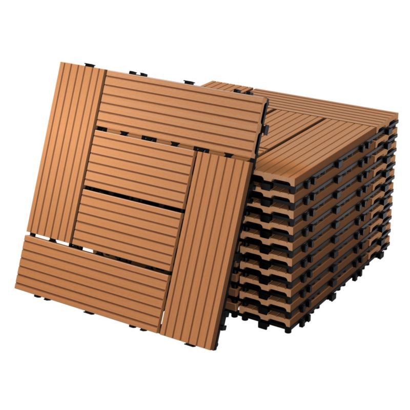 Płytki tarasowe ECD Germany WPC 30x30 cm mozaika jasnobrązowe wygląd drewna podłoga system klik drenaż panele balkon ogród 44 szt.