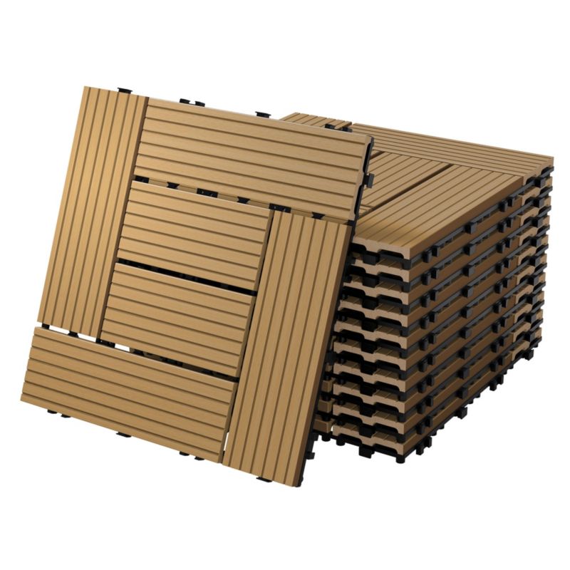 Płytki tarasowe ECD Germany WPC 30x30 cm mozaika teak wygląd drewna podłoga system klik drenaż panele balkon ogród 33 szt.